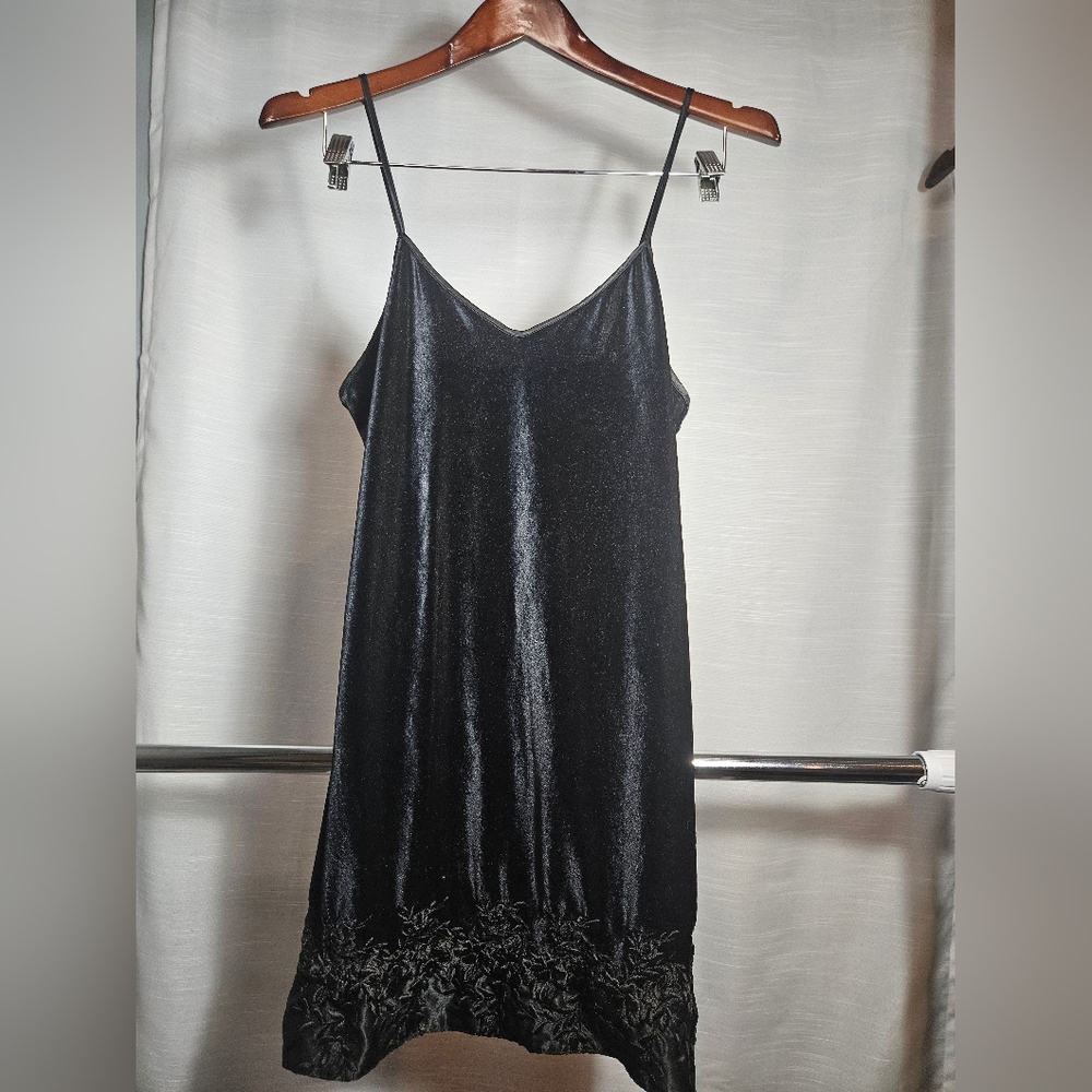 Vintage Alexandra Nicole Mini Dress in Black Velvet With Design At Bottom
